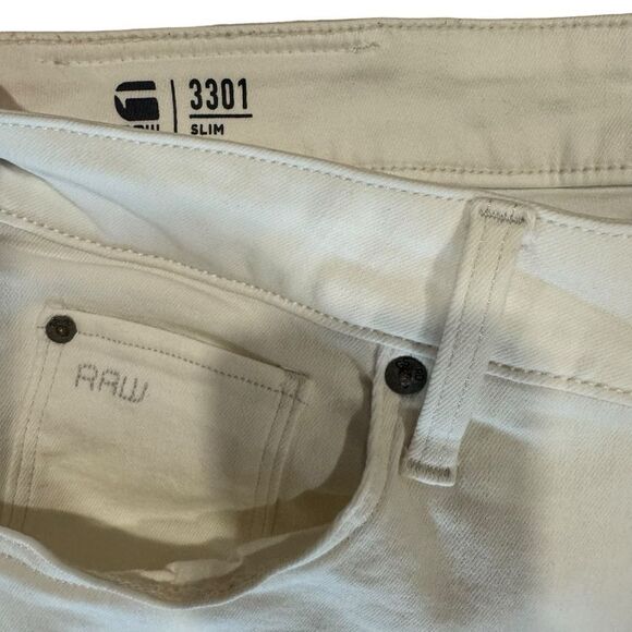 G-Star 3301 Inza Stretch Denim White Shorts Rinsed - Picture 6 of 8